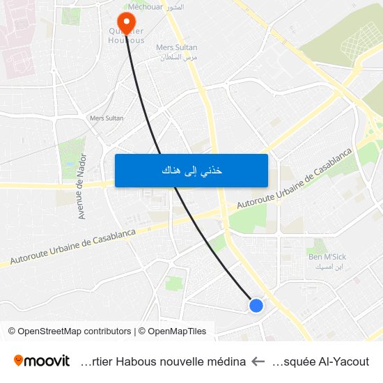 Mosquée Al-Yacout to Quartier Habous nouvelle médina map