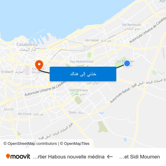 Nejmet Sidi Moumen to Quartier Habous nouvelle médina map
