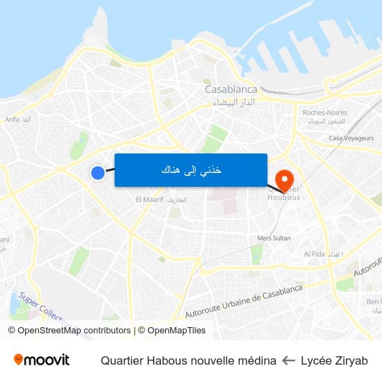 Lycée Ziryab to Quartier Habous nouvelle médina map