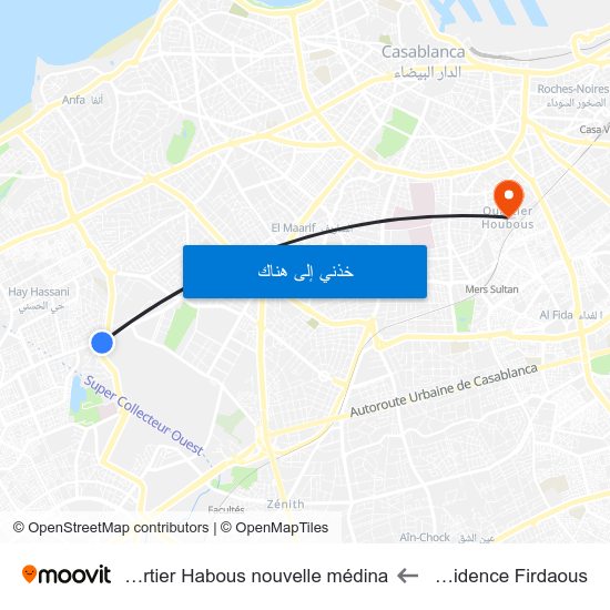 Résidence Firdaous to Quartier Habous nouvelle médina map