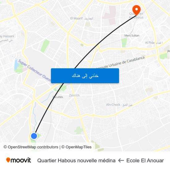 Ecole El Anouar to Quartier Habous nouvelle médina map