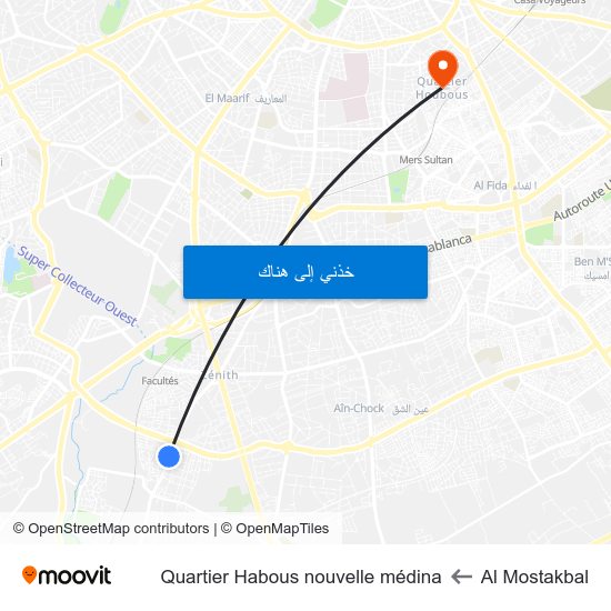 Al Mostakbal to Quartier Habous nouvelle médina map