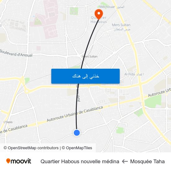 Mosquée Taha to Quartier Habous nouvelle médina map