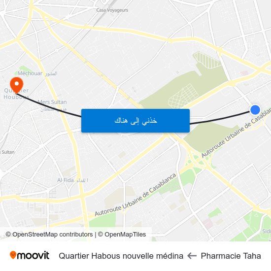 Pharmacie Taha to Quartier Habous nouvelle médina map