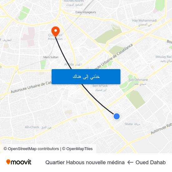 Oued Dahab to Quartier Habous nouvelle médina map