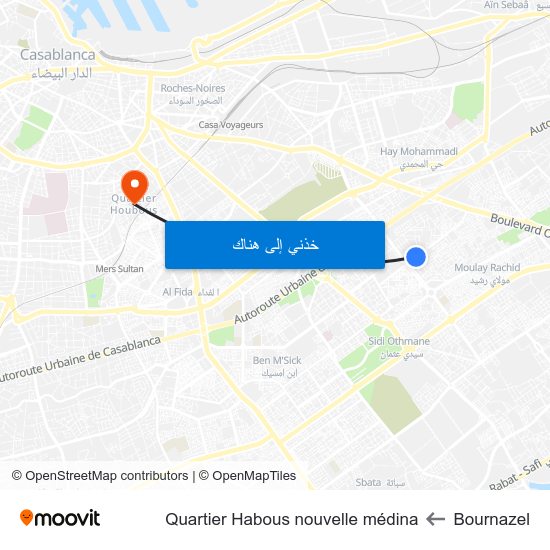 Bournazel to Quartier Habous nouvelle médina map