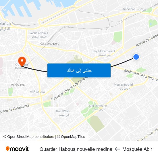 Mosquée Abir to Quartier Habous nouvelle médina map