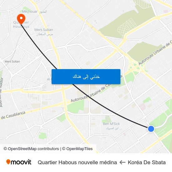 Koréa De Sbata to Quartier Habous nouvelle médina map