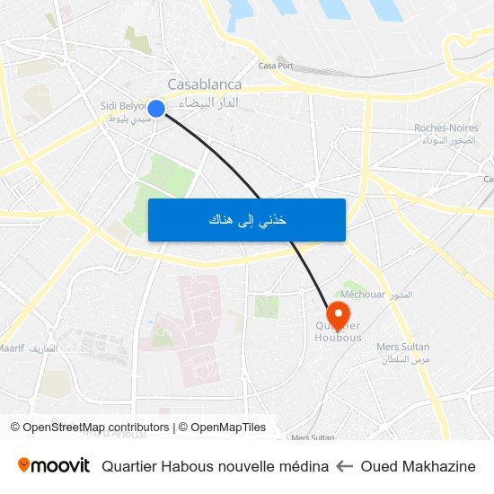 Oued Makhazine to Quartier Habous nouvelle médina map