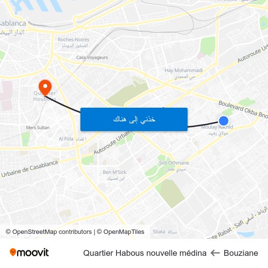 Bouziane to Quartier Habous nouvelle médina map