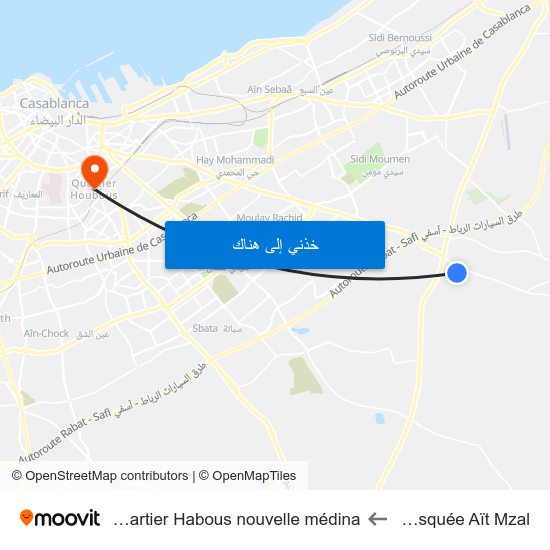 Mosquée Aït Mzal to Quartier Habous nouvelle médina map