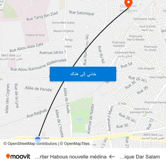 Clinique Dar Salam to Quartier Habous nouvelle médina map