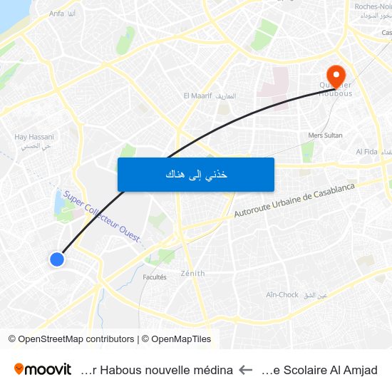 Groupe Scolaire Al Amjad to Quartier Habous nouvelle médina map