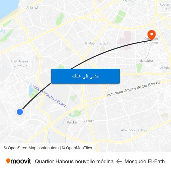 Mosquée El-Fath to Quartier Habous nouvelle médina map
