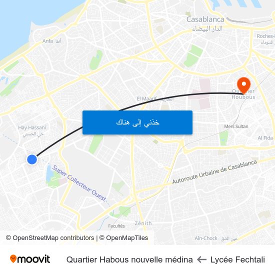 Lycée Fechtali to Quartier Habous nouvelle médina map