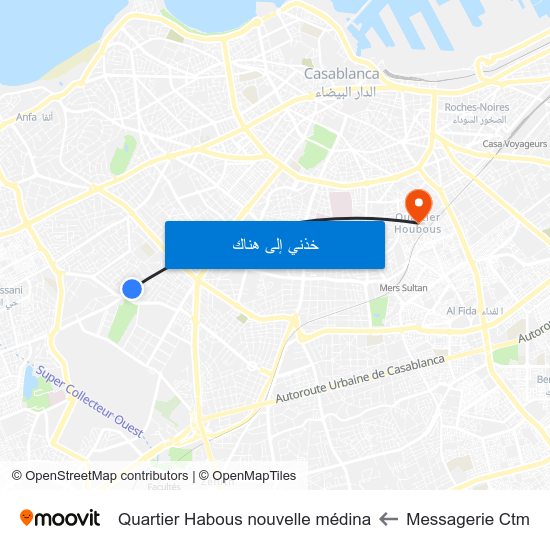Messagerie Ctm to Quartier Habous nouvelle médina map
