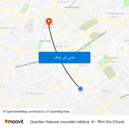 Rtm Aïn-Chock to Quartier Habous nouvelle médina map