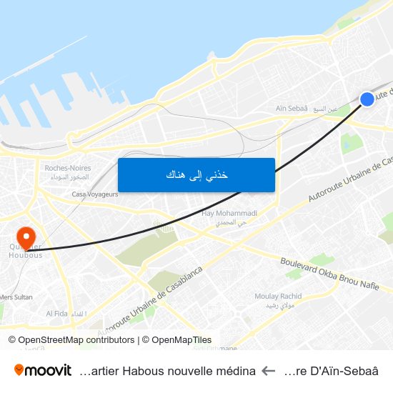 Gare D'Aïn-Sebaâ to Quartier Habous nouvelle médina map