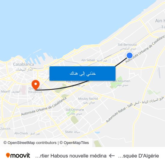 Mosquée D'Algérie to Quartier Habous nouvelle médina map