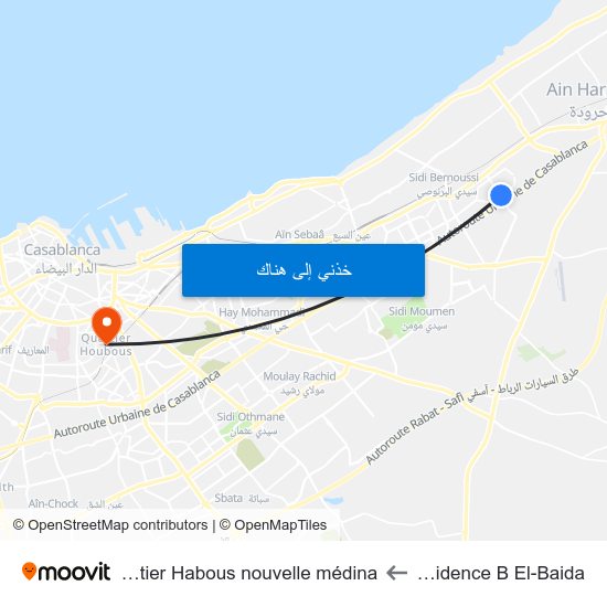 Résidence B El-Baida to Quartier Habous nouvelle médina map