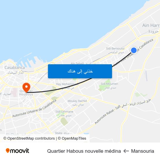 Mansouria to Quartier Habous nouvelle médina map