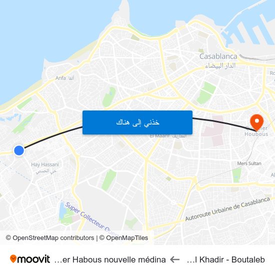 Sidi El Khadir - Boutaleb to Quartier Habous nouvelle médina map