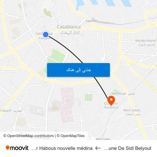 Commune De Sidi Belyout to Quartier Habous nouvelle médina map