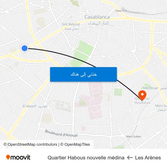 Les Arènes to Quartier Habous nouvelle médina map