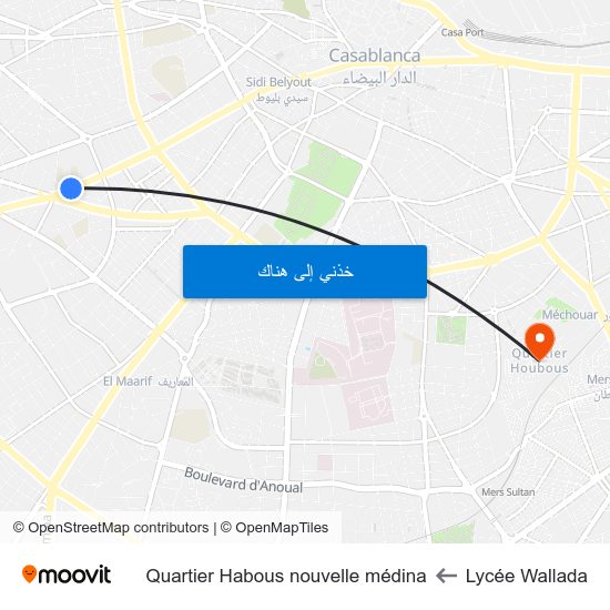 Lycée Wallada to Quartier Habous nouvelle médina map