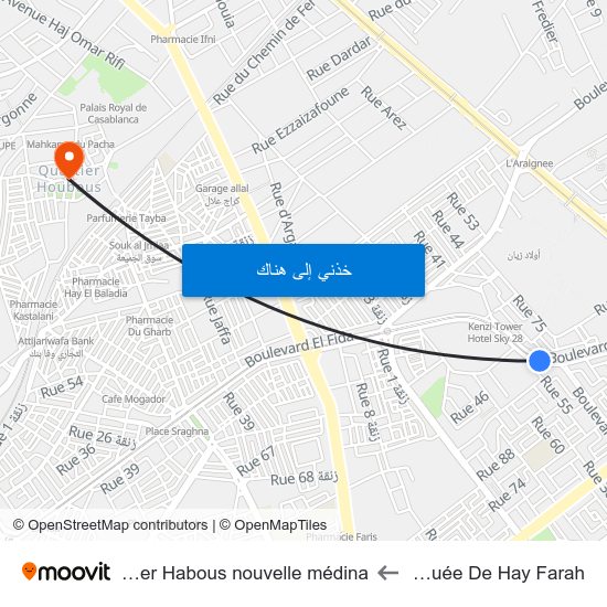Mosquée De Hay Farah to Quartier Habous nouvelle médina map