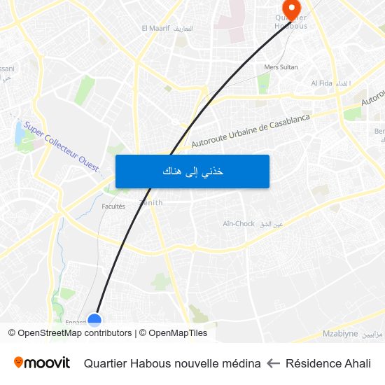 Résidence Ahali to Quartier Habous nouvelle médina map