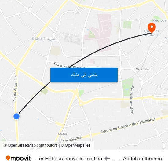 Shell - Abdellah Ibrahim to Quartier Habous nouvelle médina map