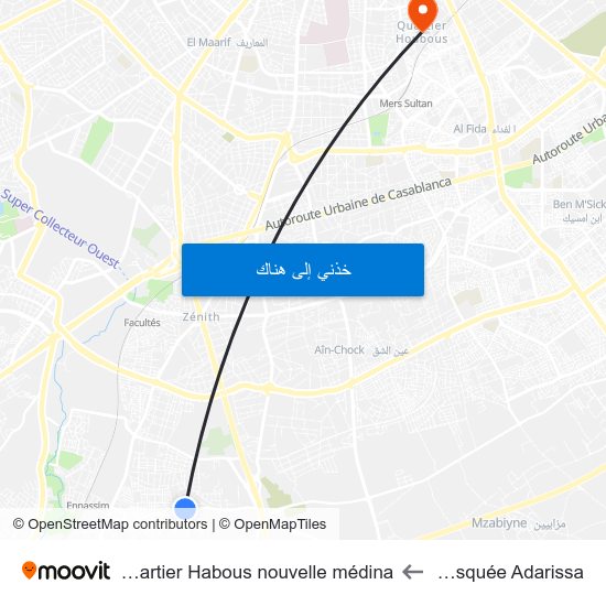 Mosquée Adarissa to Quartier Habous nouvelle médina map