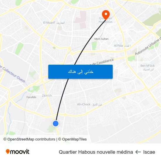 Iscae to Quartier Habous nouvelle médina map