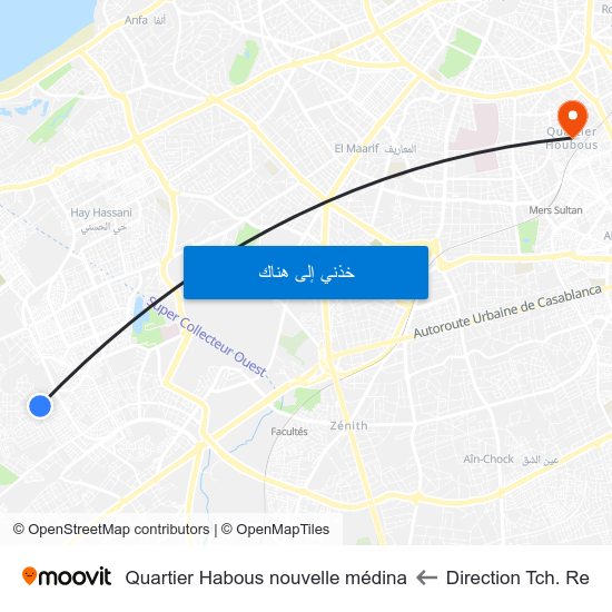 Direction Tch. Re to Quartier Habous nouvelle médina map