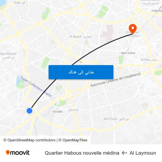 Al Laymoun to Quartier Habous nouvelle médina map