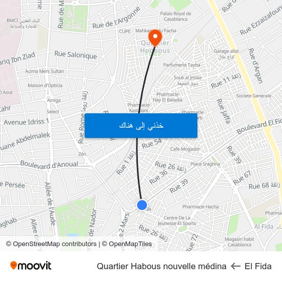 El Fida to Quartier Habous nouvelle médina map