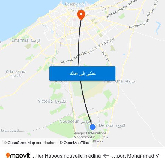 Aéroport Mohammed V to Quartier Habous nouvelle médina map