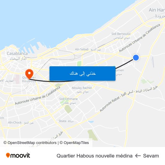 Sevam to Quartier Habous nouvelle médina map
