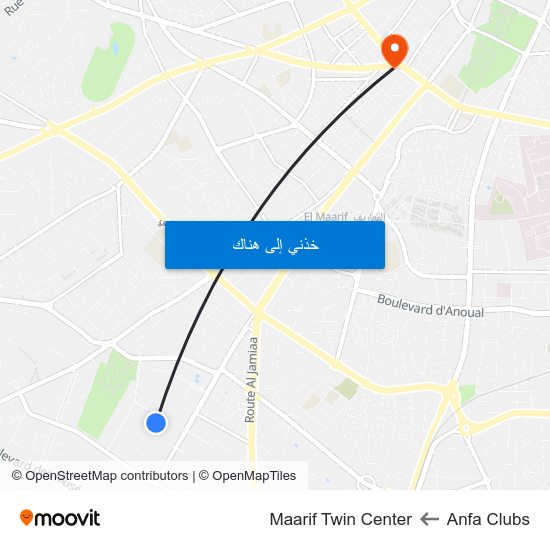 Anfa Clubs to Maarif Twin Center map