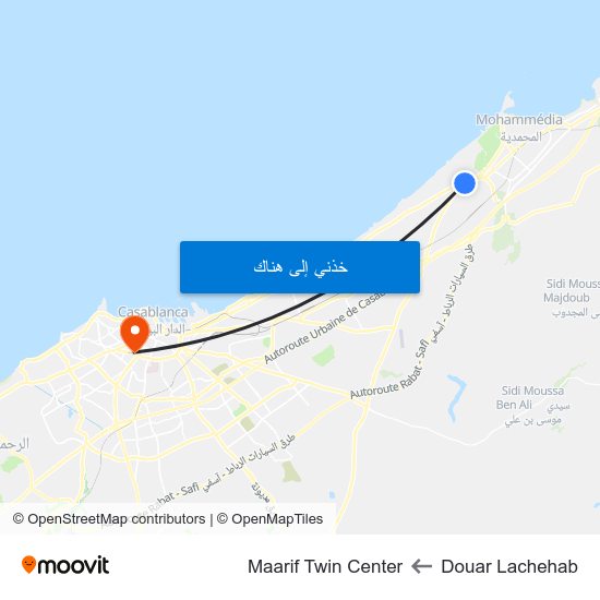 Douar Lachehab to Maarif Twin Center map