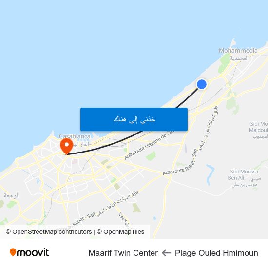 Plage Ouled Hmimoun to Maarif Twin Center map