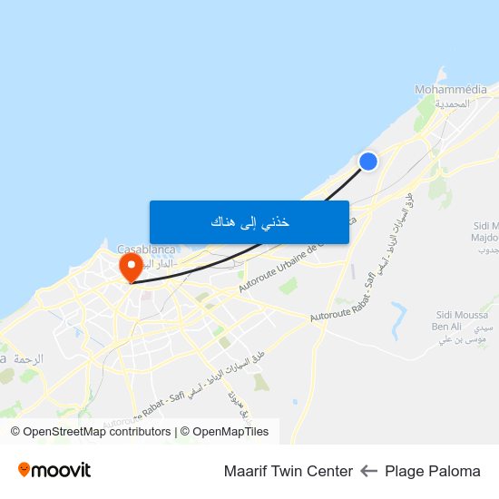 Plage Paloma to Maarif Twin Center map