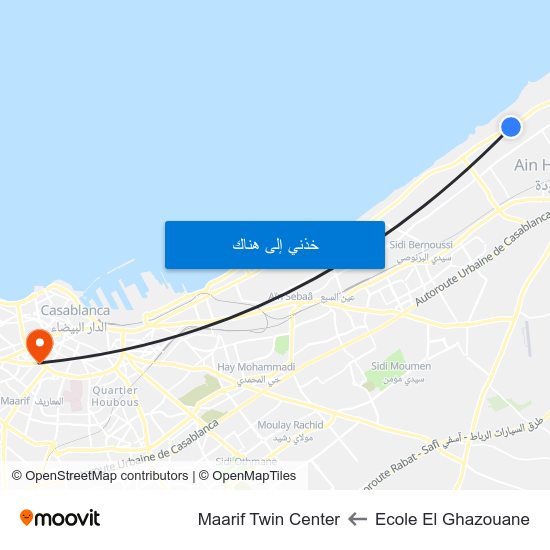 Ecole El Ghazouane to Maarif Twin Center map