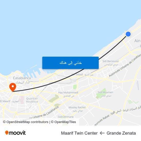 Grande Zenata to Maarif Twin Center map