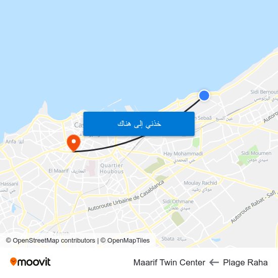 Plage Raha to Maarif Twin Center map