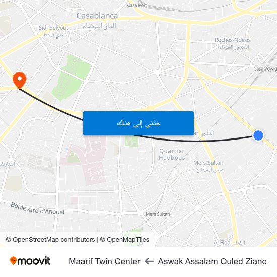 Aswak Assalam Ouled Ziane to Maarif Twin Center map
