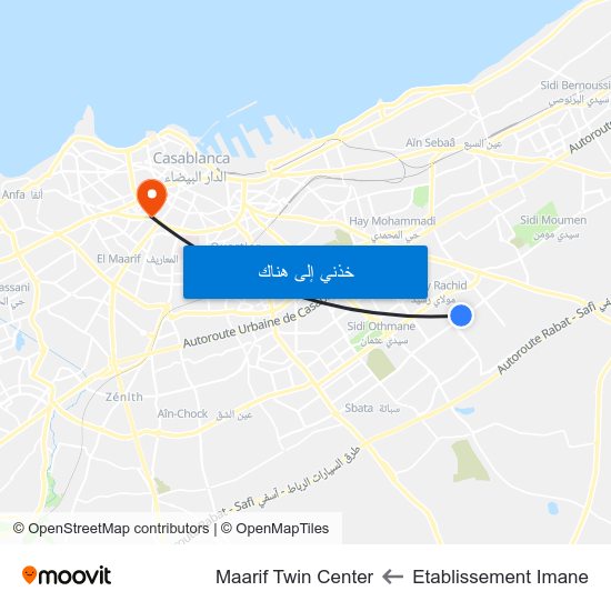 Etablissement Imane to Maarif Twin Center map