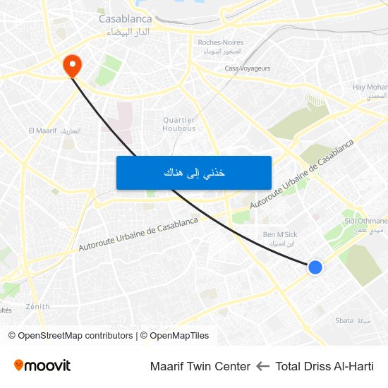 Total Driss Al-Harti to Maarif Twin Center map