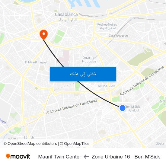 Zone Urbaine 16 - Ben M'Sick to Maarif Twin Center map